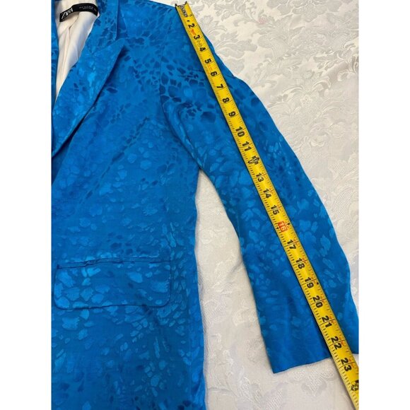 Zara Double Breasted Blue Leopard Jacquard Blazer Size Small Career Jacket - Picture 9 of 13